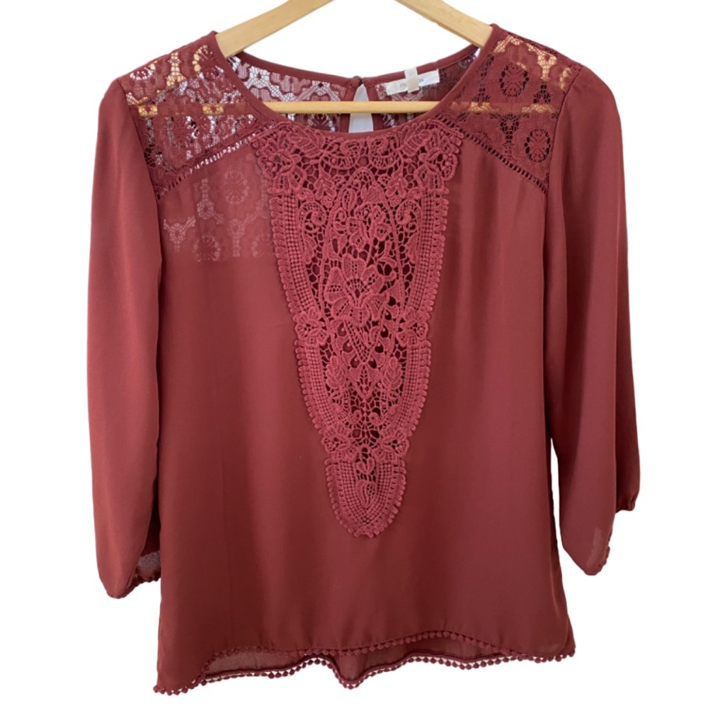Maurices Maroon Blouse 3/4 Length Sleeve Size M